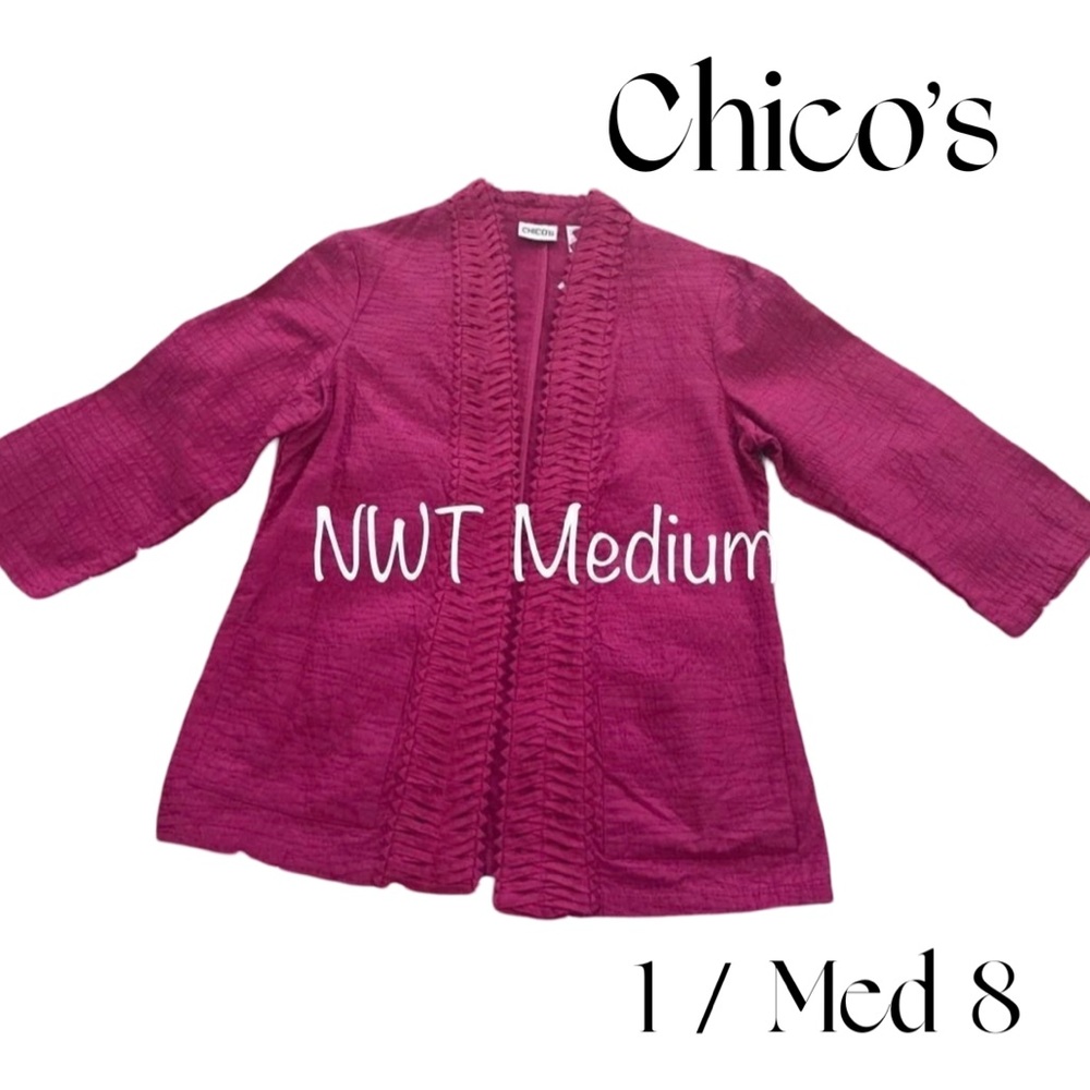 Chico’s Origami Sanja Blazer NWT Magenta 3/4 Sleeve 1 Medium Office Layering NWT - Picture 3 of 11